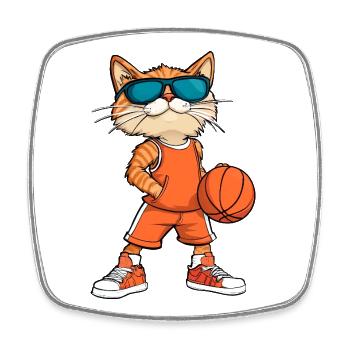 Coole Katze Basketballer - Viereckiger Kühlschrankmagnet - Weiß - Vorne