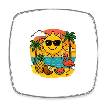 Sonniges Tropen-Design mit Flamingo - Viereckiger Kühlschrankmagnet - Weiß - Vorne