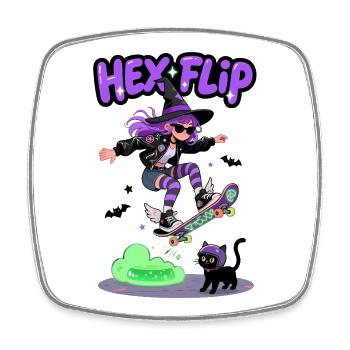 Hex Flip Witch Skateboard Design - Viereckiger Kühlschrankmagnet - Weiß - Vorne