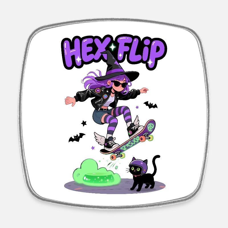 Hex Flip Witch Conception de planche à roulettes - Magnet carré - blanc
