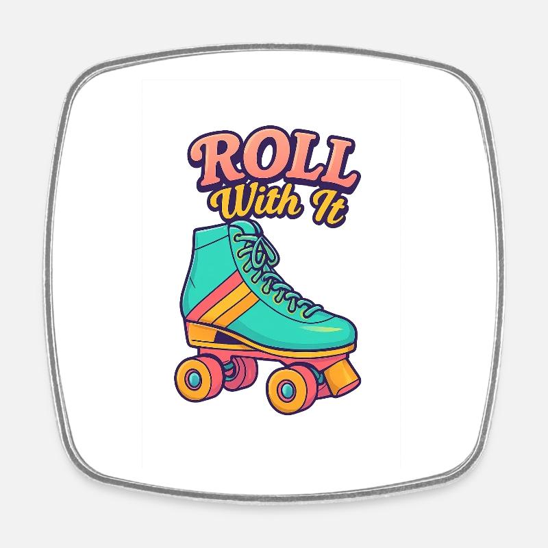 Retro Roller Skate Motif Design - Square fridge magnet - white