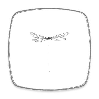 Fein gezeichnete Libelle im minimalistischen Stil - Viereckiger Kühlschrankmagnet - Weiß - Vorne