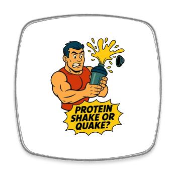 Lustiger Fitness-Cartoon – Proteinshake oder Quake - Viereckiger Kühlschrankmagnet - Weiß - Vorne