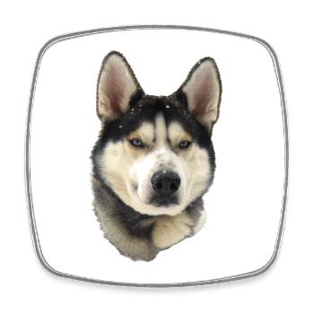 Cute Husky Pup Snowflakes Art - Square fridge magnet - white - Front