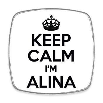 T-shirt with "Keep calm, I'm Alina" print - Square fridge magnet - white - Front