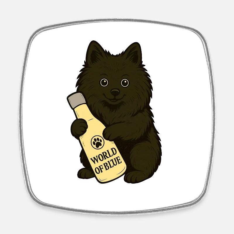Cute Spitz (dog) with bottle - Square fridge magnet - white