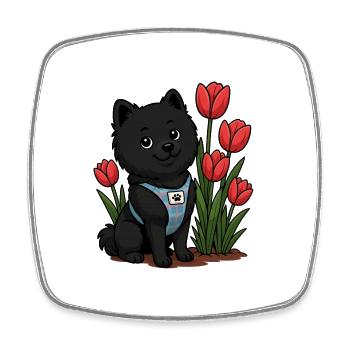 Chien Spitz mignon avec des tulipes - Magnet carré - blanc - Devant