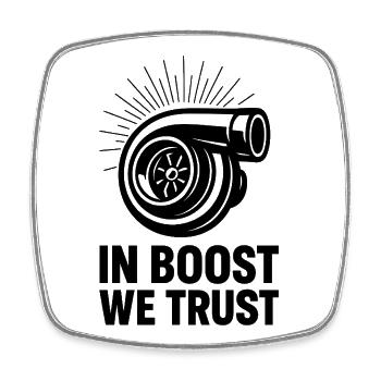 In Boost We Trust Turbo - Viereckiger Kühlschrankmagnet - Weiß - Vorne
