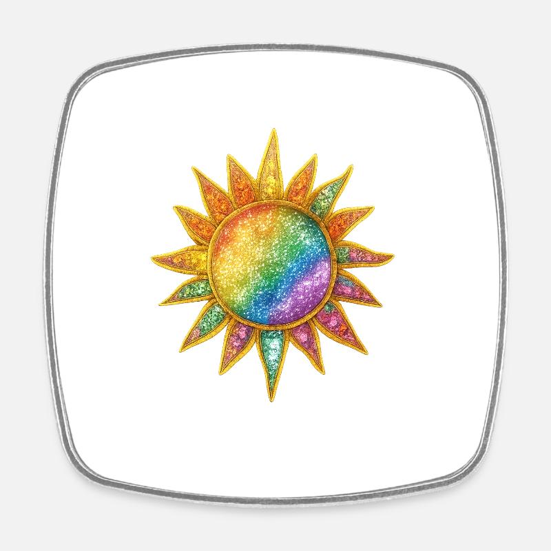Regenbogen Sunburst Kosmische Anstecknadel - Viereckiger Kühlschrankmagnet - Weiß