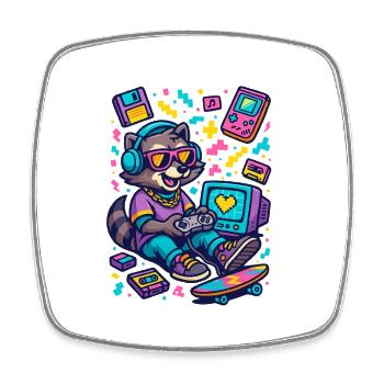 Raccoon Gamer - Magnet carré - blanc - Devant