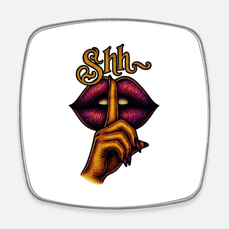Mysterious silence with lips and fingers - Square fridge magnet - white