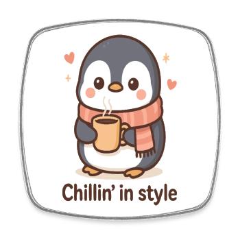 Cute penguin with coffee - Square fridge magnet - white - Front