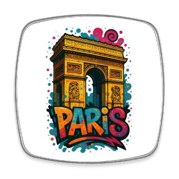 Paris Arc de Triomphe Shirt–Graffiti Style Design - Viereckiger Kühlschrankmagnet - Weiß - Vorne