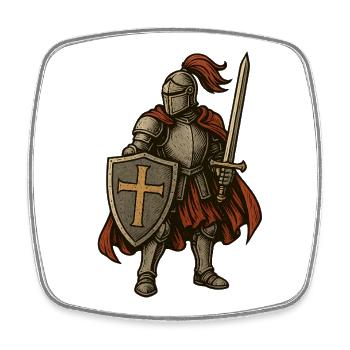 Epischer Ritter mit Schild und Schwert - Viereckiger Kühlschrankmagnet - Weiß - Vorne