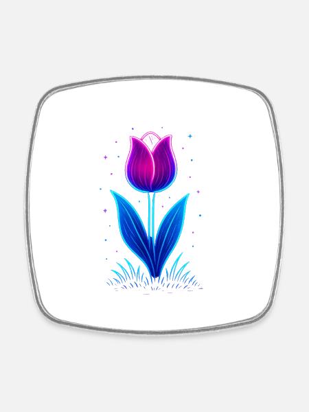 Neon Tulpe - Viereckiger Kühlschrankmagnet - Weiß
