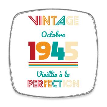80th Birthday - Vintage - October 1945 - Square fridge magnet - white - Front