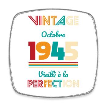 80th Birthday - Vintage - October 1945 - Square fridge magnet - white - Front