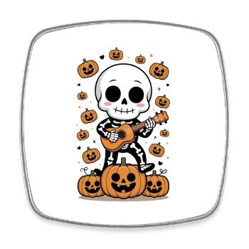 Squelette de citrouille mignon avec guitare - Magnet carré - blanc - Devant