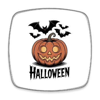 Gruselige Halloween-Kürbismotiv mit Fledermäusen - Viereckiger Kühlschrankmagnet - Weiß - Vorne