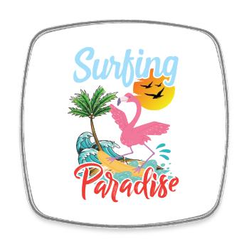 Surfing Flamingo Sonnenuntergang Design - Viereckiger Kühlschrankmagnet - Weiß - Vorne