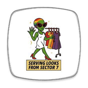 Alien Fashionista T-Shirt – LGBTQ+ Pride Tee - Viereckiger Kühlschrankmagnet - Weiß - Vorne