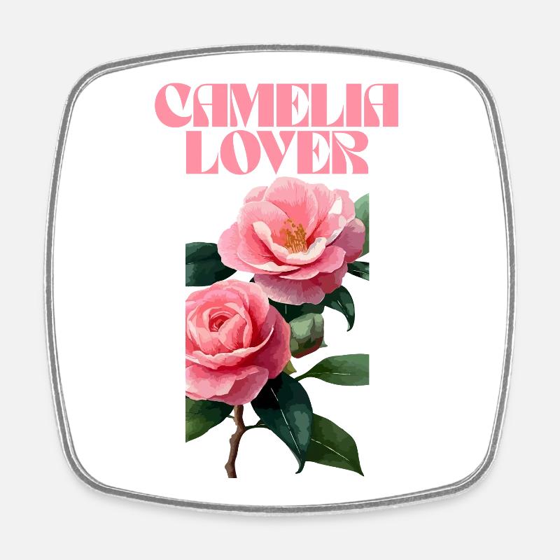 Camelia Lover Floral Typography Design - Square fridge magnet - white
