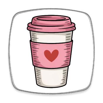 Tasse à café rose avec coeur - Magnet carré - blanc - Devant