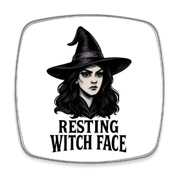 Visage de sorcière au repos, Halloween, impertinent et sarcastique - Magnet carré - blanc - Devant