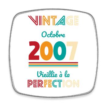18th Birthday - Vintage - October 2007 - Square fridge magnet - white - Front