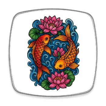 Koi Fish and Lotus Water Scene - Square fridge magnet - white - Front