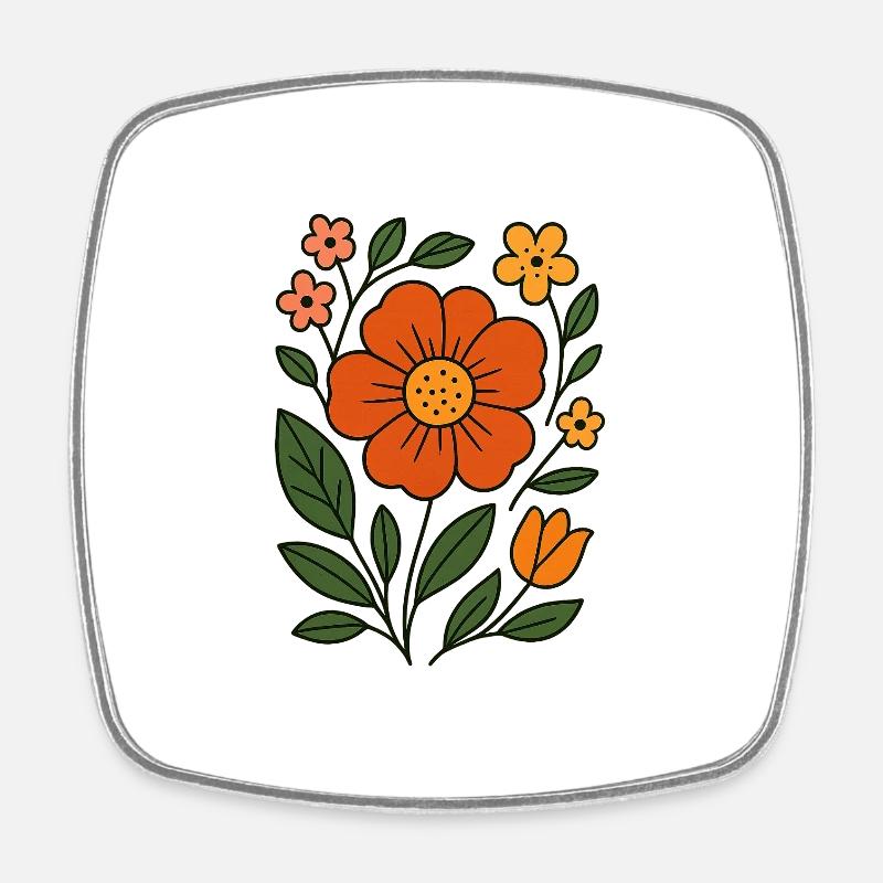 Rustic Botanical Flower Illustration - Square fridge magnet - white
