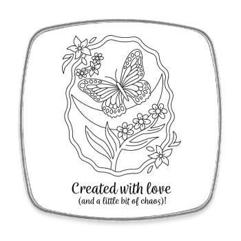 Created With Love – Schmetterling & Chaos - Viereckiger Kühlschrankmagnet - Weiß - Vorne