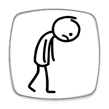 Dessin au trait d'un bonhomme allumette triste - Magnet carré - blanc - Devant
