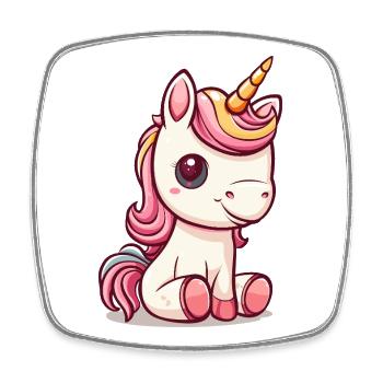 Niedliches Einhorn mit rosa Mähne - Viereckiger Kühlschrankmagnet - Weiß - Vorne