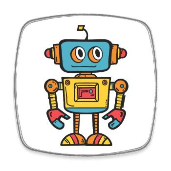 Niedlicher Retro-Roboter mit buntem Design - Viereckiger Kühlschrankmagnet - Weiß - Vorne
