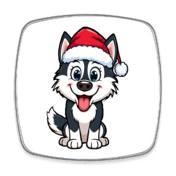 Husky mit Weihnachtsmütze - Viereckiger Kühlschrankmagnet - Weiß - Vorne