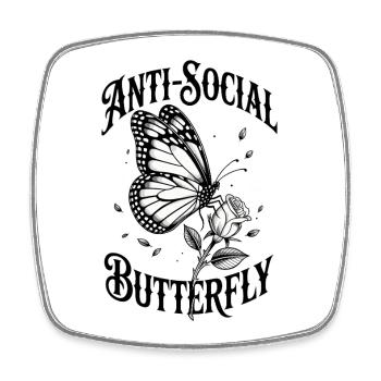 Papillon antisocial - Drôle de dicton - Magnet carré - blanc - Devant