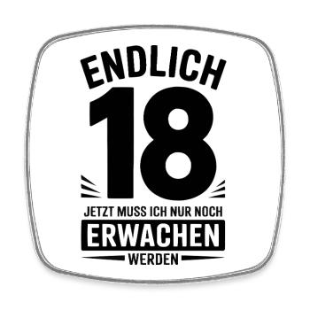 Endlich 18 – Lustiges Geburtstagsshirt zum Erwachs - Viereckiger Kühlschrankmagnet - Weiß - Vorne