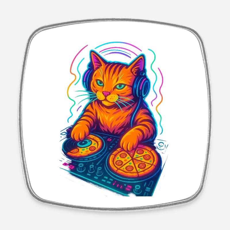 Néon DJ Cat Design - Magnet carré - blanc