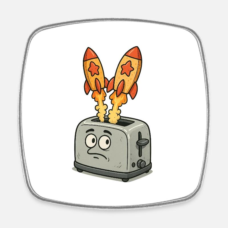 Space rockets in the toaster - Square fridge magnet - white