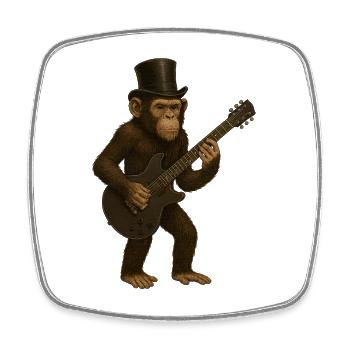 Singe charismatique avec guitare électrique et chapeau haut de forme - Magnet carré - blanc - Devant