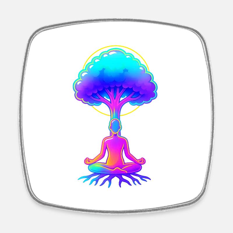 Neon Tree of Meditation - Square fridge magnet - white