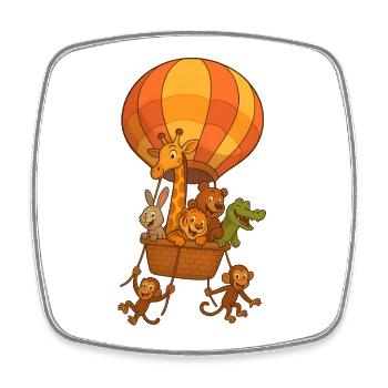 Montgolfière animaux joyeux en vol arche de Noé  - Magnet carré - blanc - Devant