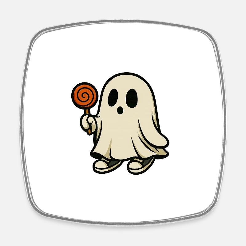 Greedy Ghost with Lollipop – Design Halloween m - Square fridge magnet - white