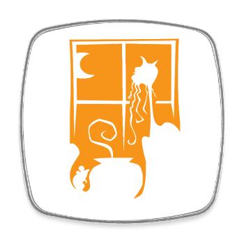 Halloween Katze Maus Fisch orange Fenster Mond - Viereckiger Kühlschrankmagnet - Weiß - Vorne