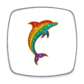 Glitzernder Regenbogen-Delfin - Viereckiger Kühlschrankmagnet - Weiß - Vorne