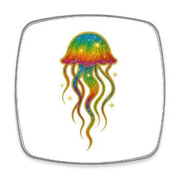 Regenbogen Glitzer Qualle - Viereckiger Kühlschrankmagnet - Weiß - Vorne