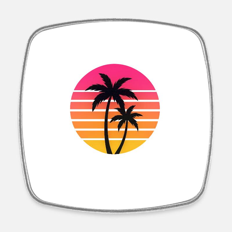 Sunset Palm Trees Silhouette Retro - Square fridge magnet - white