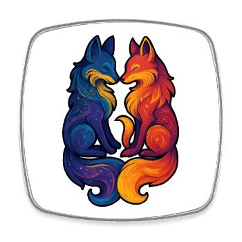 Celestial Foxes | Mythical Twin Goddess - Square fridge magnet - white - Front