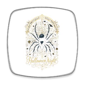 Araignée Halloween Nuit - Arachnide Toile Dorée - Magnet carré - blanc - Devant